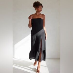 Park & Fifth SHAW Strapless Black Midi Dress with Front Slit Size L